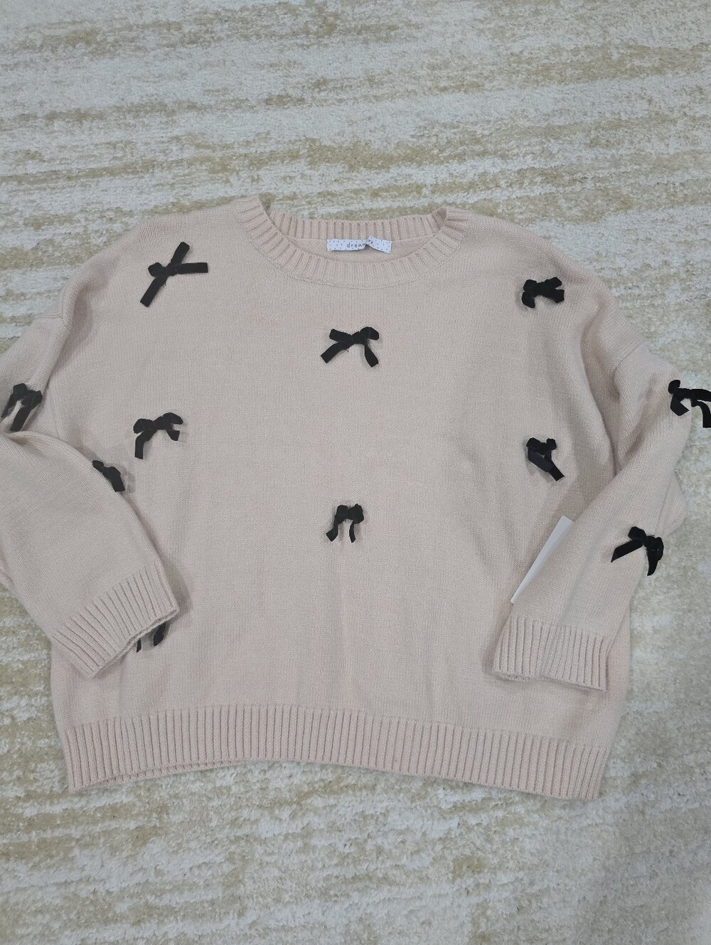 Tan Sweater With Black Velvet Bows